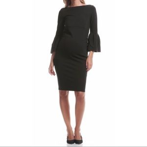 Soon Maternity Myra Black Ruffle Sleeve Maternity Dress